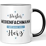 JUNIWORDS Tasse, Bester Medienfachmann, mit ganz viel Herz, Schwarz (6054470)
