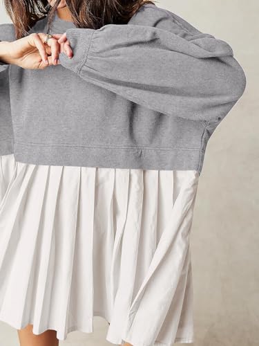 Image of Dokuritu Sweatshirt Dress Women Crew Neck Long Sleeve Patchwork Pullover Tops Flowy Oversized Sweatshirt Mini Dress
