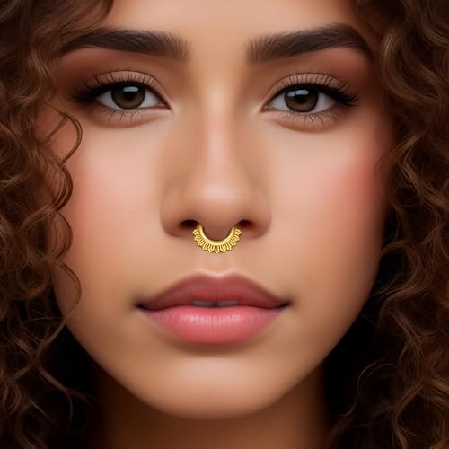 MOQIKAKA16G 8mm Floral Nose Rings Hoops, Surgical Steel Septum Rings Hoops, Hinged Segment Nose Lips Helix Cartilage Clicker Hoop Earrings for Rook Daith Tragus Piercing Rings for Women Men2