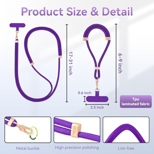 Image of VVAAGG Cell Phone Lanyard for iPhone: Crossbody Phone Strap Adjustable Neck Wrist Strap Anti Theft Long Lanyard Travel Essential for Women Most iPhone