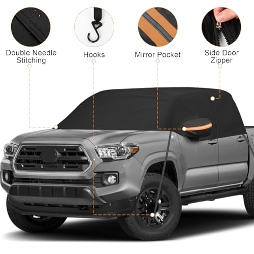 Image of Car Cab Cover for Mid-Size Truck Crew Cab, Truck Cooler Sunshade Roof Cover Compatible with Toyota Tacoma, Chevy Colorado, Ford Ranger, GMC Canyon, Nissan Frontier, Black