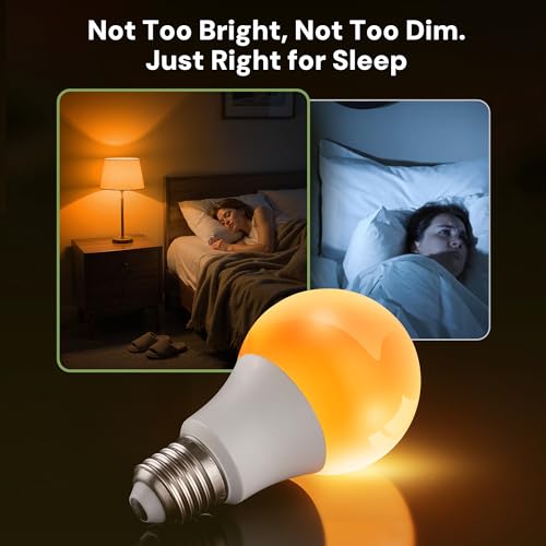 Image of L LOHAS LED Sleep Aid Amber Light Bulbs, Blue Light Blocking | A19 9W(60 Watt Equivalent) Dim Light Bulbs, 1800K Warm Light Bulb, E26 Base, 2 Pack