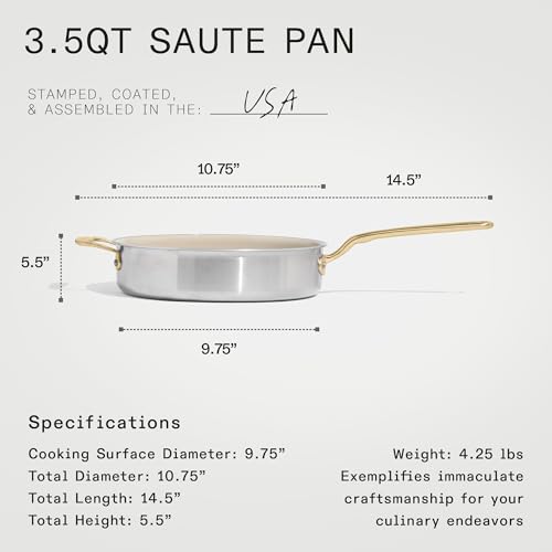 Image of Made In Cookware - 7-Piece CeramiClad Non Stick Pot and Pan Set (Antique Brass Handle) - 5-Ply Stainless Clad - Professional Cookware - Crafted in Italy - Induction Compatible