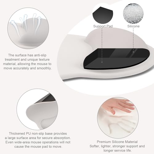 Image of MOSISO Wrist Rest Support for Mouse Pad&Keyboard Set, Circle Curved Ergonomic Mousepad&Coaster Non-Slip Base Home /Office Pain Relief&Easy Typing Pad with Soft Cloth&Raised Memory Foam, Stone Gray