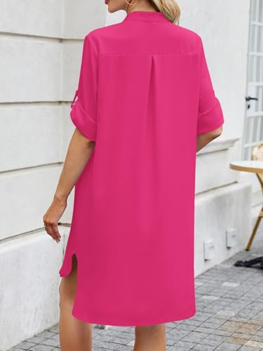 Image of PerZeal Womens Sexy V Neck Button Down Shirt Dresses Summer Short Sleeve Casual Loose Blouses & Button-Down Shifts Cover Ups