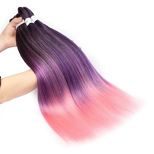 Braiding Hair Pre Stretched Synthetic Hair For Braiding Kanekalon Knotless Prestretched Braiding Hair 24Inch Synthetic Colored Hair Extensions For Braiding（1B/Purple/Pink#） #TOP3