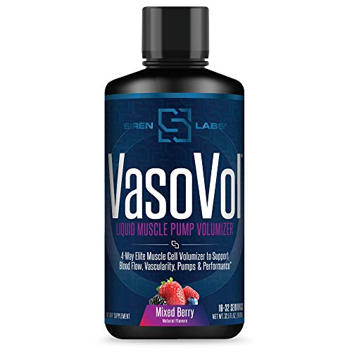 Siren Labs Vaso-VOL Liquid Muscle Pump Volumizer with Agmatine Sulfate - Pre Workout for Men to take Your Workouts to The Next Level with Vascularity and Performance (Mixed Berry)
