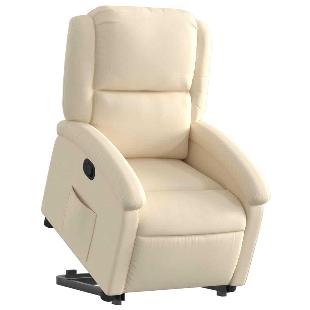 Willood Sillón Reclinable Elevable, Silla con Respaldo Reposabrazos, Asiento Ajustable para Ancianos, Tela Color Crema