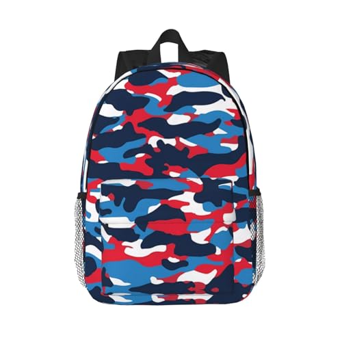 Red White Blue Camouflage American Flag Backpack 15 Inch Laptop Backpacks Casual Daypack Travel Rucksack Sport Backpack Adjustable Straps Work Bags for Gym Camping Hiking