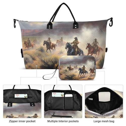 Large Travel Duffel Bag, Cowboy Dust Sports Tote Gym Bag, Shoulder Weekender Overnight Bag for Women Men, Carry On Luggage with Toiletry Bags2
