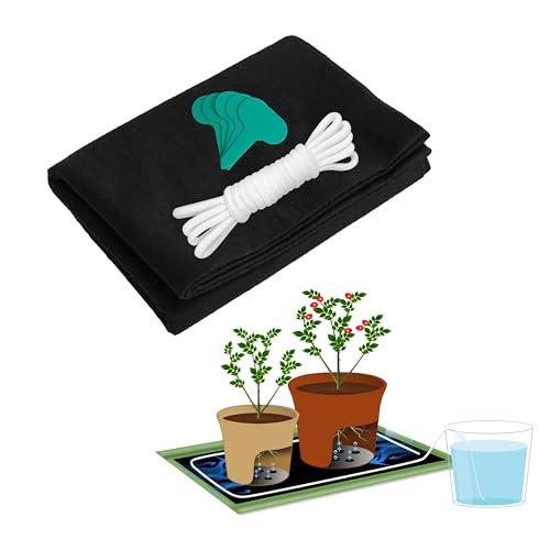 ORIMERC Tapete de riego de plantas de 31x38 pulgadas y cordón de mecha de riego automático de 30 pies para comenzar semillas, vacaciones, invernadero, cuerda de absorción hidropónica para interiores