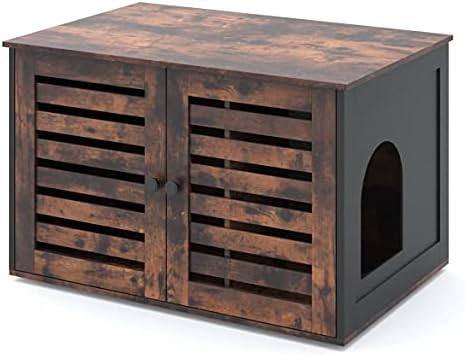 Feandrea Cat Litter Box Enclosure Hidden, Indoor Cat House, Nightstand, End Table, Rustic Brown and Black, UPCL003X02