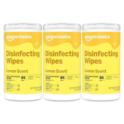 Amazon Basics Disinfecting Wipes, Lemon Scent, Thick Cleaning Wipes, Sanitizes/Cleans/Disinfects/Deodorizes, 255 Count (3 Packs of 85)