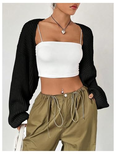 Floerns Women's Long Sleeve Cropped Cardigan Open Front Knitted Bolero Shrug Sweater3