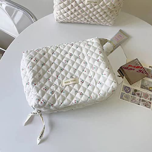 Aucuu Große Kosmetiktasche für unterwegs, mit Reißverschluss, Blumenmuster, große Kapazität, Kulturbeutel für Reisen, für Damen und Mädchen, #4 Stil B-beige, 32 * 22 * 2.5cm