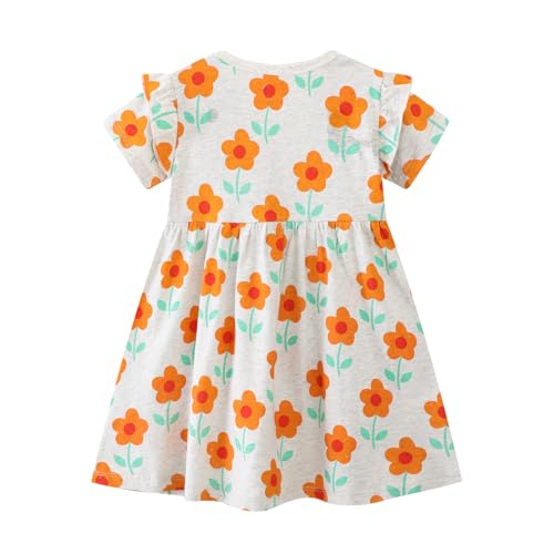 AMIYAN Toddler Girls Cotton Dress Short Sleeve Summer Sundress Casual Cartoon Print Dresses for Girls 2-6 Years2