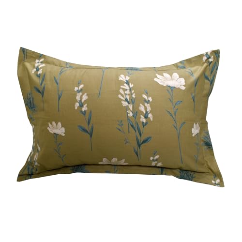 Image of HUESLAND by Ahmedabad Cotton 144 TC Bedsheet for Single Bed with 1 Pillow Cover | Olive Green, White & Grey