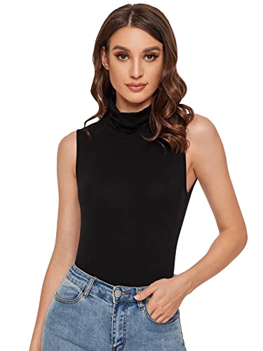 Image of Women's Basic Sleeveless Turtleneck Slim Fit Solid Tank Top Vest
