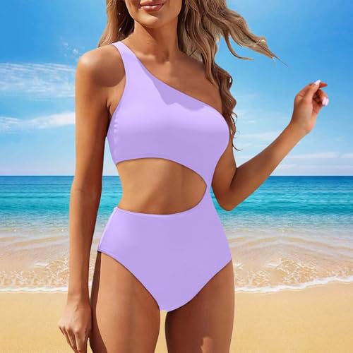 Maillot de bain push up avec volants gainants en maille violette