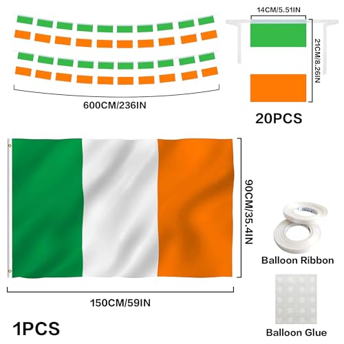 St Patricks Day Decorations Set - Irish Flag Balloons Green White Orange Paper Pom Poms, Ireland Garland and Temporary Tattoos for St Patrick’s Day Party Decor - Image 2