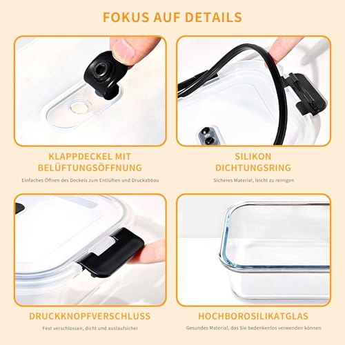 LNWSN 320ml Frischhaltedosen mit Deckel 12er Set, Versiegelter Vorratsdosen Glas mit Deckel aus Verdicktem Borosilikatglas… – Ansicht 6