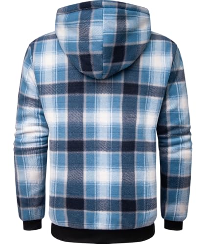 Image of Mens Plaid Hoodies Winter Zip Up Fleece Jacket Sherpa Fleece Lined Warm Flannel Jacket Coat