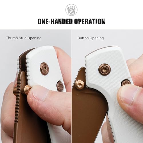 Image of Vosteed Raccoon2.0 EDC Folding Pocket Knife - 3.25 inch 14C28N Rose Gold Blade, Top Liner Lock, White G10 Handle with Belt Clip - Camping, Hiking Knives- A2913