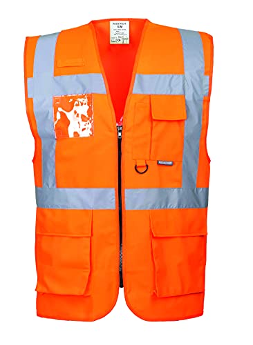 Portwest S476 Hi Vis Executive Safety Vest - Lightweight Reflective High Viz Outdoor Waistcoat Safety Security Workwear, Orange, XL - Image 2