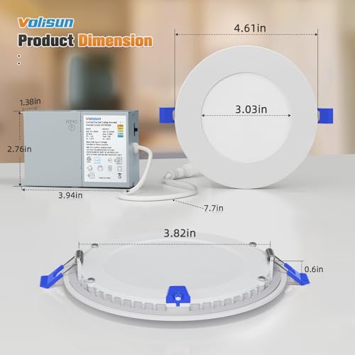 Image of VOLISUN 24 Pack 4 inch Recessed Lighting, 5CCT, 9.5W Eqv 80W, 810LM | LED Recessed Light with Junction Box 2700K-5000K Selectable, Dimmable Canless Wafer Downlight, Ceiling Light ETL Certificated