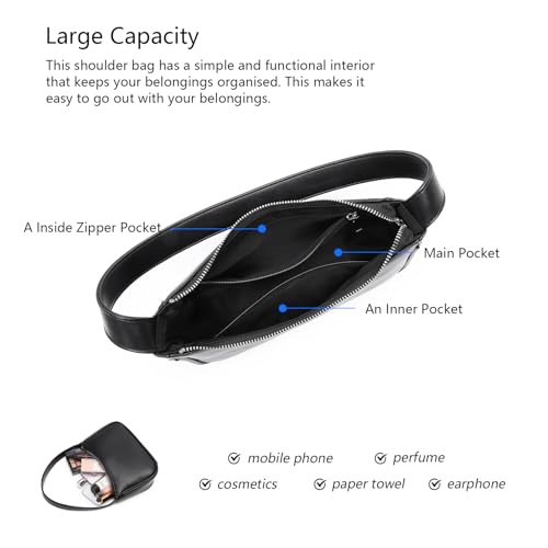 Women's Shoulder Bag Purse Simple One-Shoulder Underarm Bag Lightweight and Practical (PU/Black)4