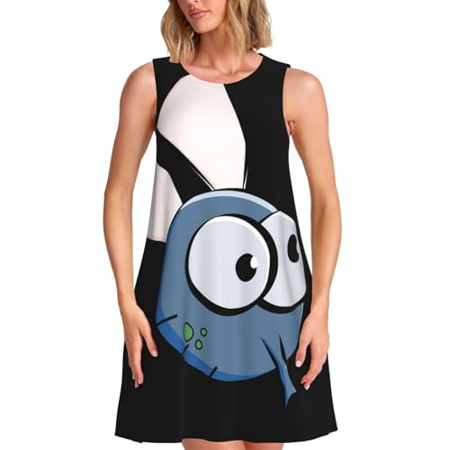 Robe d'été décontractée ample femme sans manches motifs insectes avec poches