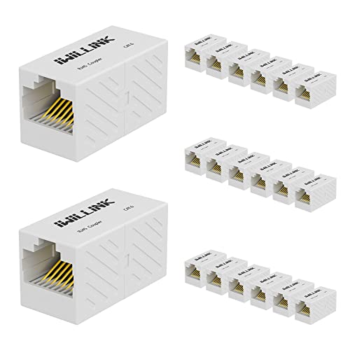 Image of iwillink RJ45 Coupler Ethernet Connector, Female to Female RJ45 Connector for Cat7 Cat6 Cat5e Cat5 Ethernet Cable, Extender Adapter, 20 Pack, White