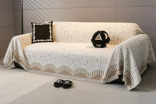 Image of The Furnishing Tree 3 Seater Reversible Chenille Sofa Cover, Double-Sided Luxury Throw, Anti-Slip Couch Cover, Soft & Comfortable Sofa Towel for All Seasons, Geometric Radial Striped