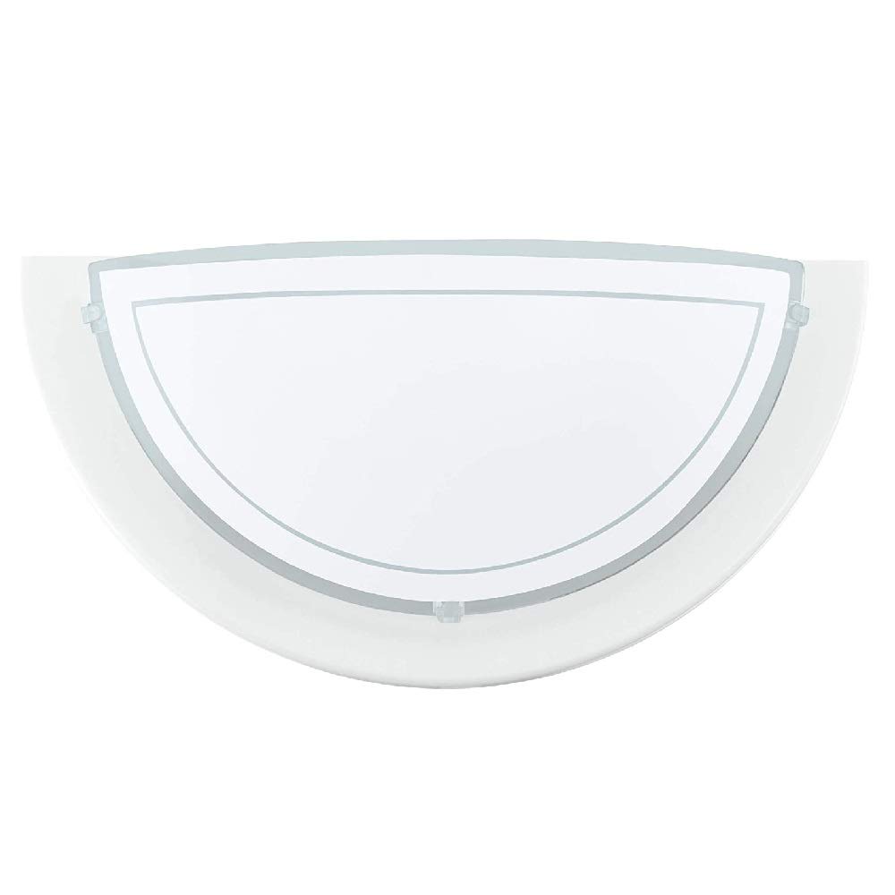 Britalia White Metal & Decorative White Painted Glass Modern Half Circle Flush Wall Light | 29cm Wide | 1 x ES E27 Lamp Bulb Required (Not Included) | 240 Volts