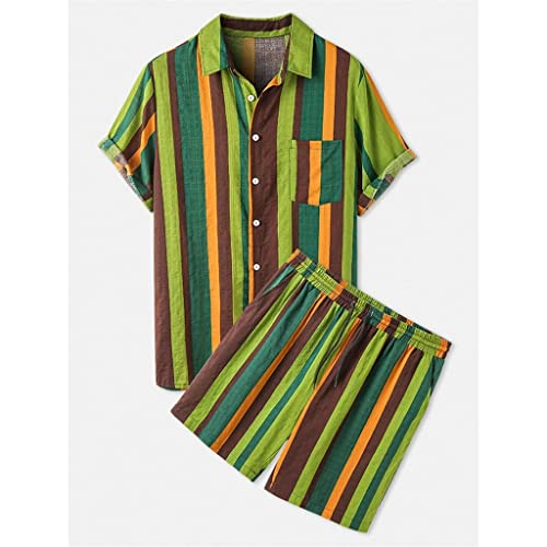 Ensemble homme manches courtes rayé coloré vêtement plage été confortable