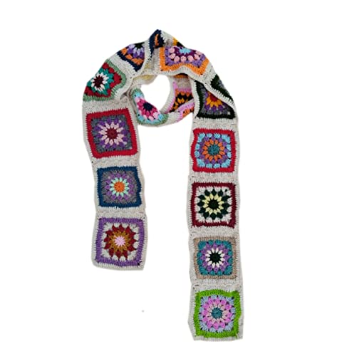 Women Granny Square Warp Cable 100% Handmade Knit Mixed Color Long Scarf2
