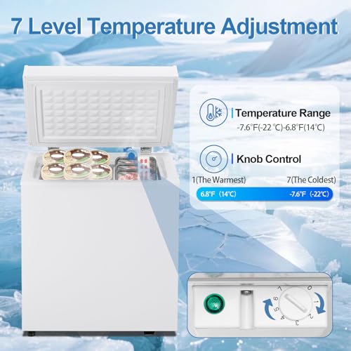 Image of Erivess 2.0 Cu.Ft Chest Freezer - Compact Deep Freezer with Removable Basket, Energy Efficient & Quiet Top Door Design, Mini Freezer Adjustable 7 Thermostat, for Home, Apartment, Garage, Dorm (White)