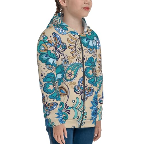 Vintage Floral Butterflies Kid Hoodies Boys Zip Up Sweatshirts Girls Pullover with Pocket4