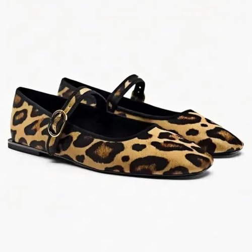 Ballerines léopard à bride Mary Jane bout carré confort chic taille 38