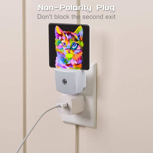 Image of Cat on Pop Art Night Light Plug into Wall, Cute Colorful Cat Dusk to Dawn Night Light, 0.5w Energy Saving Sleep Friendly Nightlights for Kids Boys Girls Home Decor