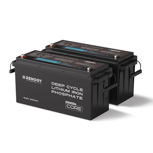 Image of Renogy 12V Lithium Battery 200Ah LiFePO4 Battery, Bluetooth Deep Cycles Rechargeable Batteries 200A BMS, 400A Peak Power Surge Solar System, RV, Marine, Solar, Trolling Motor, Home Backup Power 2 Pack