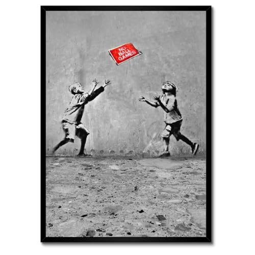 Poster Banksy No Ball Games cadre blanc 50x70cm pour mur vide chic