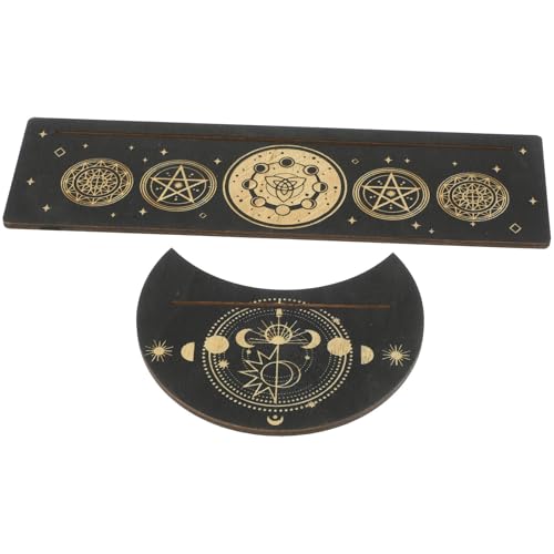 WESIEVYA Soporte de Madera para Cartas del Tarot en Forma Rectangular y Luna, Decorativo y Fácil de Almacenar, Adecuado para Dormitorio y Actividades de Meditación, 2 Piezas