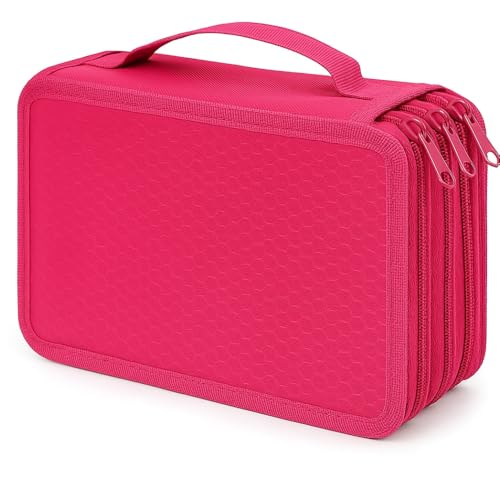 Estojo Escolar Grande com 4 Divisórias, Capacidade para 72 Lápis ou Caneta-QHS (Rosa)