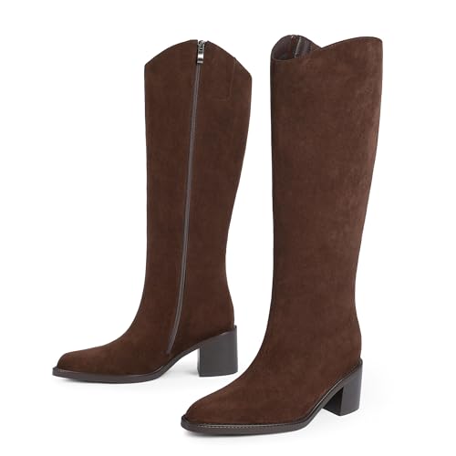 Modatope Women's Knee High Boots Pointed Toe Chunky Block Heel Tall Boots with Side Zipper Long Boot3