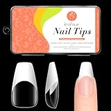 krofaue French Tip Nails - 120PCS Full Cover Coffin Nails Tips Acrylic Fake Nails 10 Sizes Coffin Nail Tips White French Tip Press on Nails for Nails Extension Art Home and DIY Nail Salon with Box
