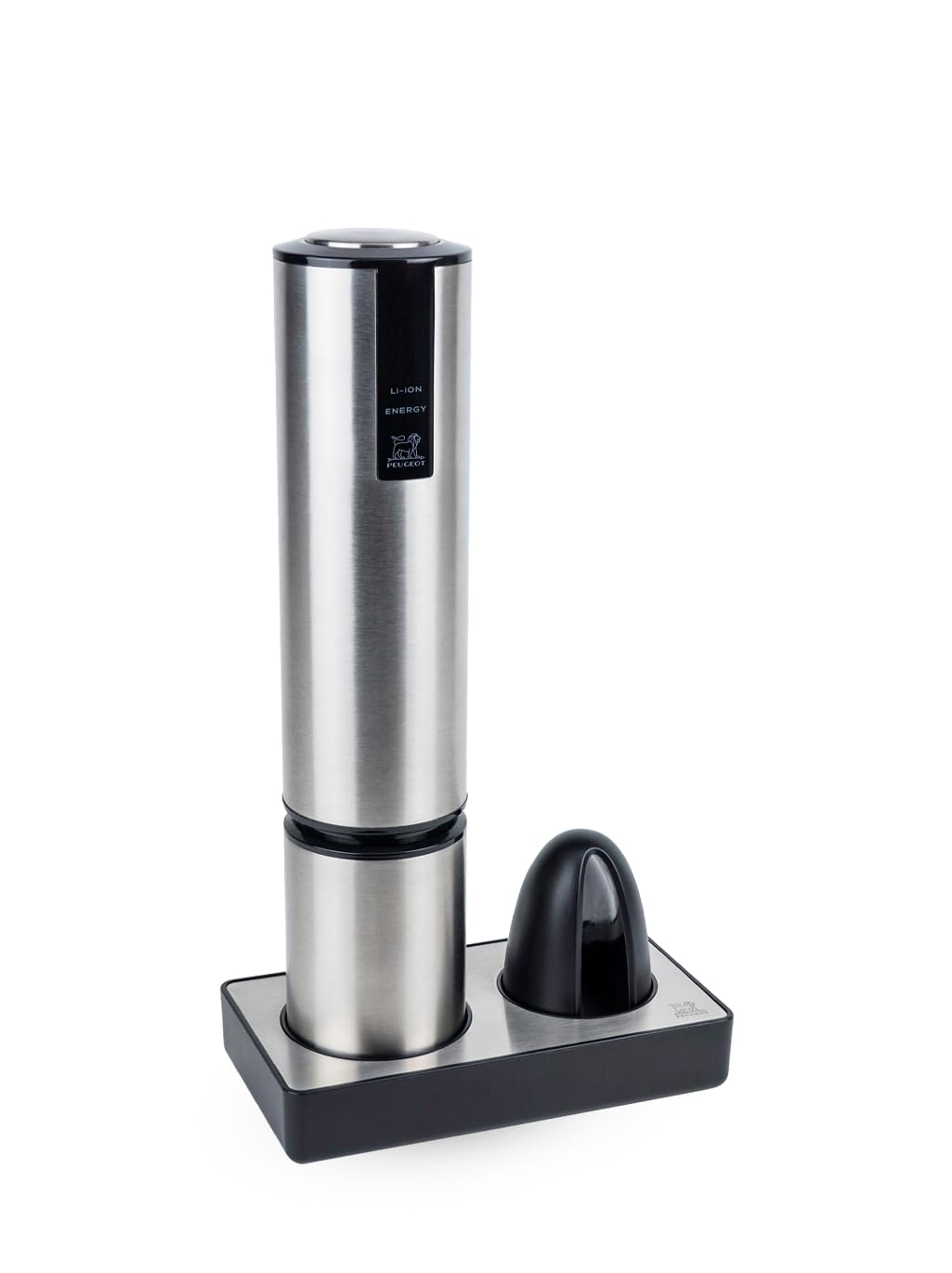 PEUGEOT - Elis Touch - Rechargeable Stainless Steel and ABS Electric Corkscrew + Charging Base + Capsule Cutter - Long-Lasting Autonomy - Lithium Ion Battery - Stainless Steel Colour