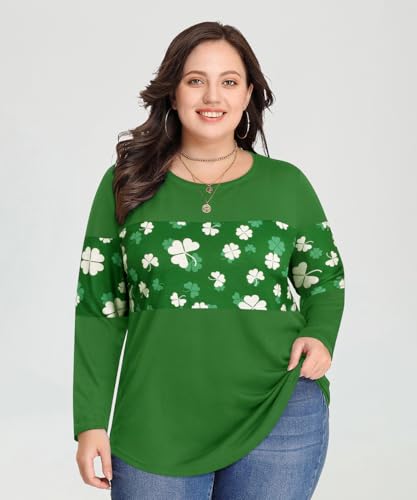 Image of CARCOS Plus Size Tops for Women Color Block Flower /Striped /Camo Crew Neck Long Sleeve Tee Shirt