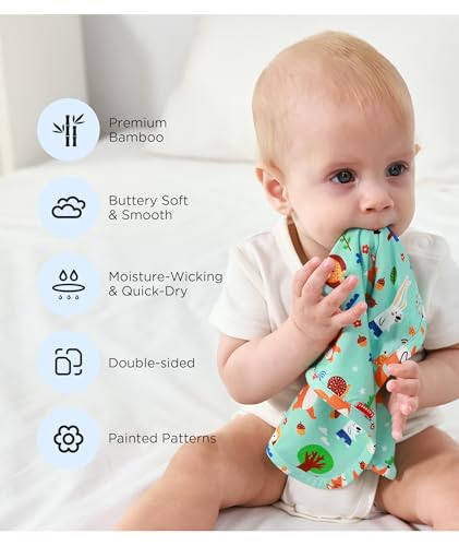Image of Baby Lovey Security Blanket Set of 3, Bamboo-Derived Viscose, Super Soft and Breathable Baby Blanket with Attachable Loop, 9.5 inch*9.5 inch, Plaid /Star /Animal Party
