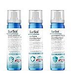 SurSol Travel Sanitising & Disinfectant Kit, 3 x 75ml, clear